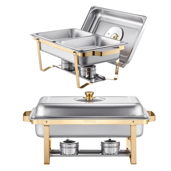 Chafing Dish Buffet Sæt, Rustfrit Stål, 8 Qt Kapacitet, Inkluderer Glaslåg,2 pakker
