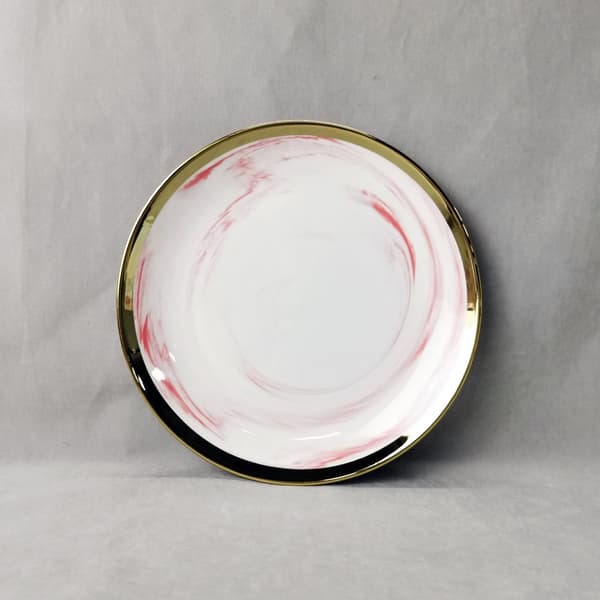 6 stycken tallrikar 25cm marmor rosa med guld kant Doris