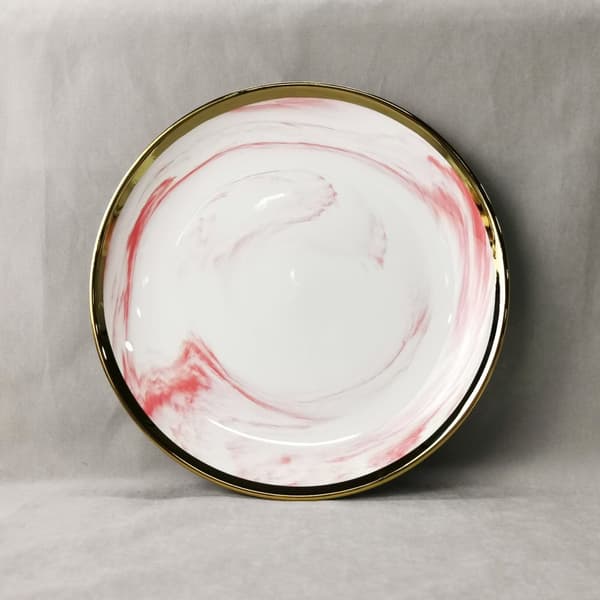 6 stycken tallrikar 20 cm marmor rosa med guld kant Doris
