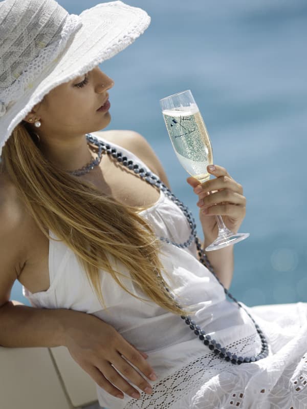 Champagneglas i plast Marine Business Welcome On Board, non-slip, vit/blå, 24 cl, 6-pack