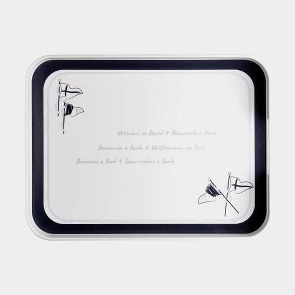 Serveringsbricka i melamin Marine Business Welcome On Board, non-slip, vit/blå, 30 x 40 cm