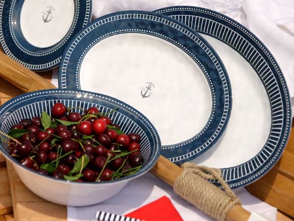 Serveringsfat i melamin Marine Business Sailor Soul, vit/blå, 2 delar