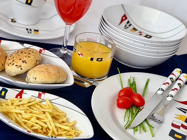 Snackskålar i melamin Marine Business Regata, vit/mönstrad, 4 delar