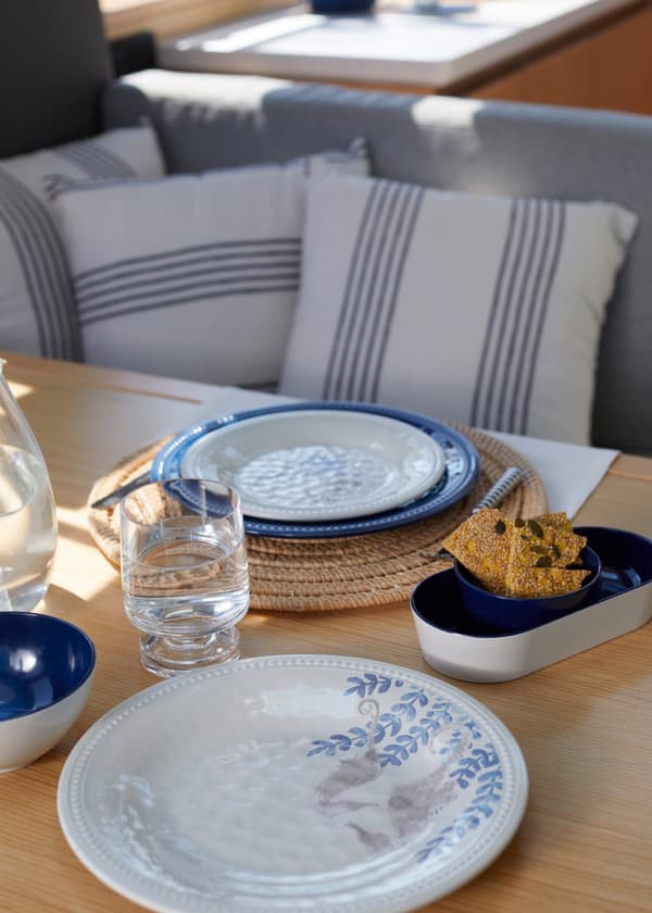Snackskålar i melamin med bricka Marine Business Blue, blå, 3 delar