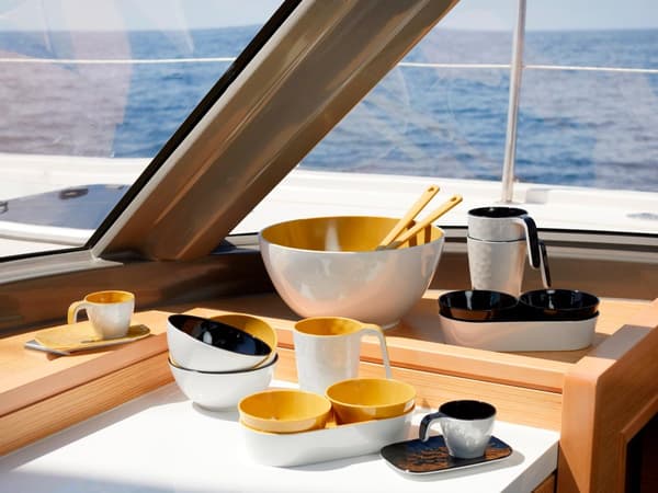 Snackskålar i melamin med bricka Marine Business Black, svart, 3 delar
