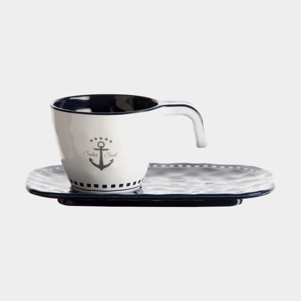 Espressokoppar i melamin med fat Marine Business Sailor Soul, vit/blå, 8 cl / 80 ml, 6-pack