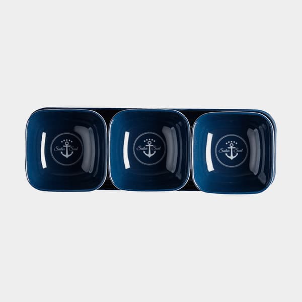 Snackskålar i melamin med bricka Marine Business Sailor Soul, blå, 4 delar