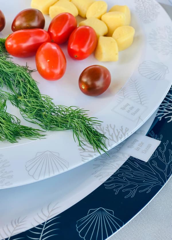 Serveringsfat i melamin Marine Business Living, vit/blå, 2 delar