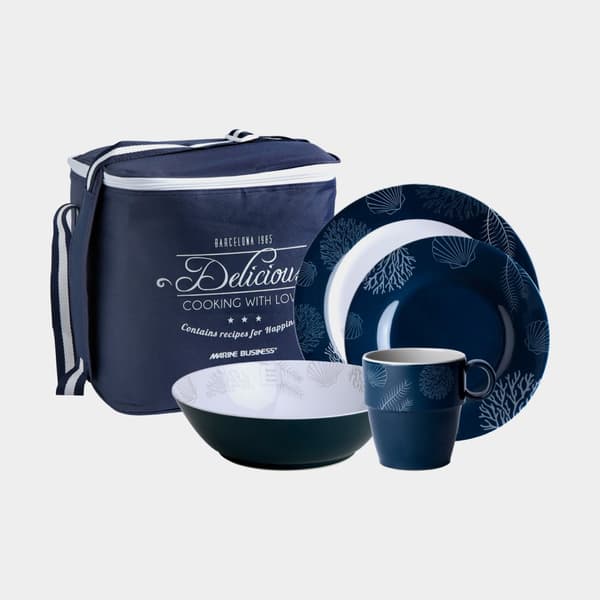 Melaminservis Marine Business Living, vit/blå, 17 delar