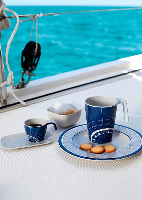 Kaffe/tekoppar i melamin Marine Business Pacific, vit/blå, 35 cl / 350 ml, 6-pack