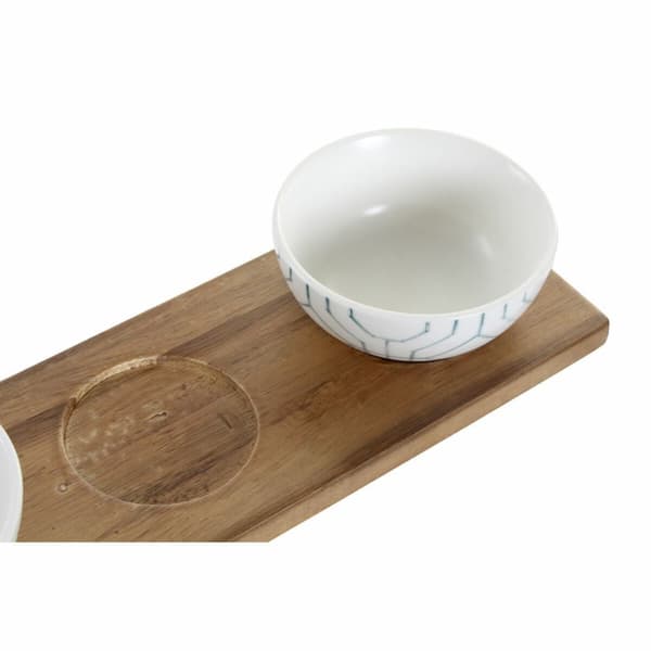 Tilltuggsset DKD Home Decor Vit Marinblå Porslin Akaciaträ Plast Orientalisk 4 Delar 30 x 9,5 x 1,3 cm