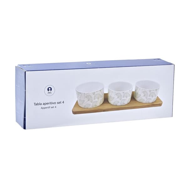 Tilltuggsset DKD Home Decor Bambu Stengods Blad 3 Delar 4 Delar 28 x 9,7 x 1,5 cm