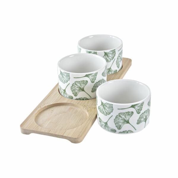 Tilltuggsset DKD Home Decor Bambu Stengods Blad 3 Delar 4 Delar 28 x 9,7 x 1,5 cm
