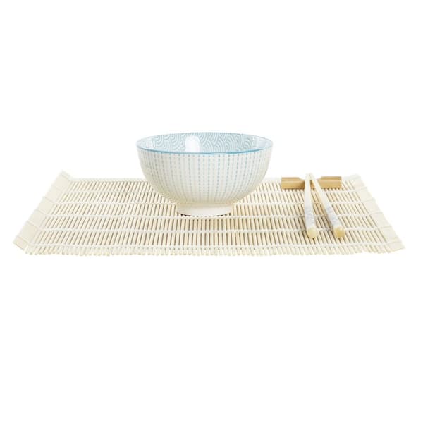 Sushisetti DKD Home Decor 14,5 x 14,5 x 31 cm Sininen Valkoinen Kivitavara Itämainen (16 Kappaletta)