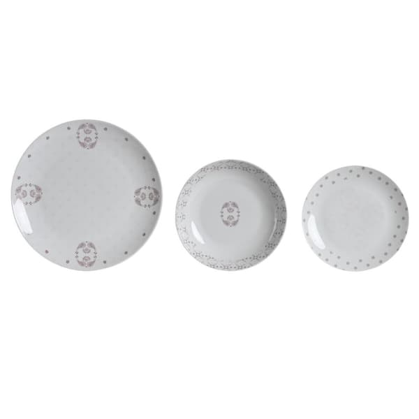 Astiasetti DKD Home Decor Valkoinen Pinkki Posliini Scandi 18 Kappaletta 27 x 27 x 3 cm