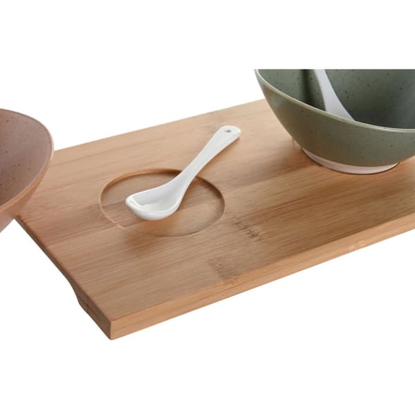 Sæt til appetizere DKD Home Decor 29 x 15,5 x 1,5 cm Porcelæn Multifarvet Bambus Skandinavisk