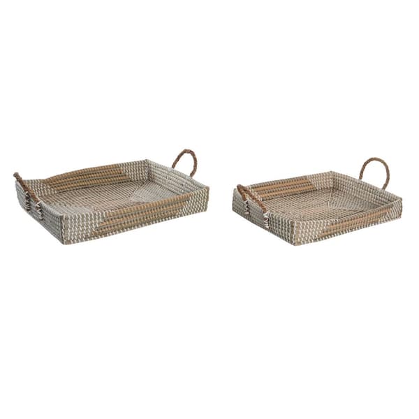 Uppsättning med Brickor DKD Home Decor Gul Naturell 48 x 38 x 15 cm 52 x 38 x 15 cm (2 antal)