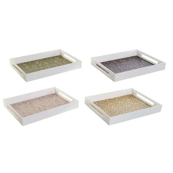 Bricka DKD Home Decor Grön Senap Mörkbrun Ljusrosa Trä MDF 40 x 30 x 5 cm (4 antal)