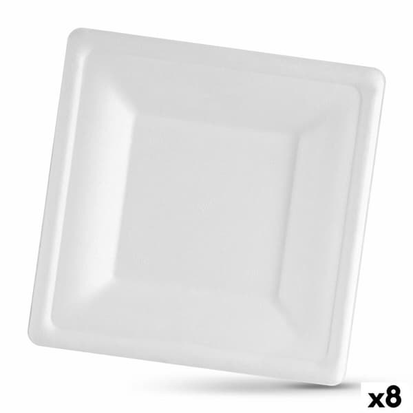 plade Algon Engangsanvendelse Hvid Sukkerrør Firkantet 26 cm (8 enheder)