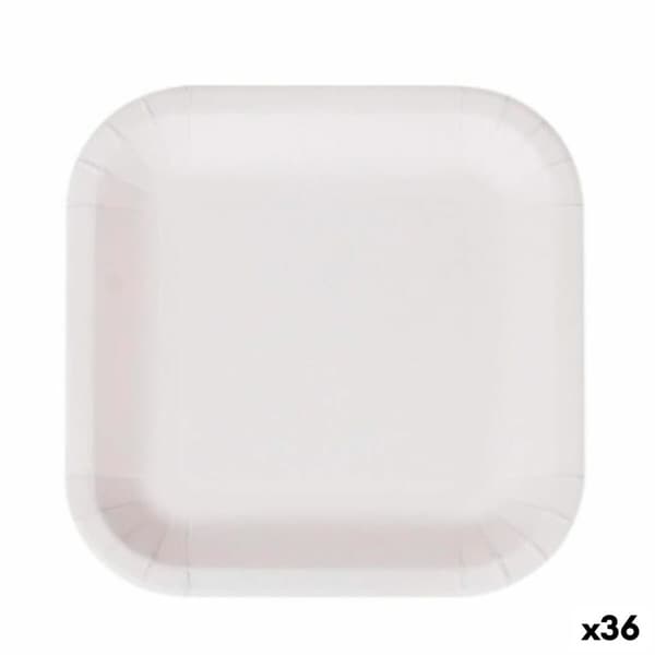 plade Algon Engangsanvendelse Hvid Pap Firkantet 26 cm (36 Enheder)