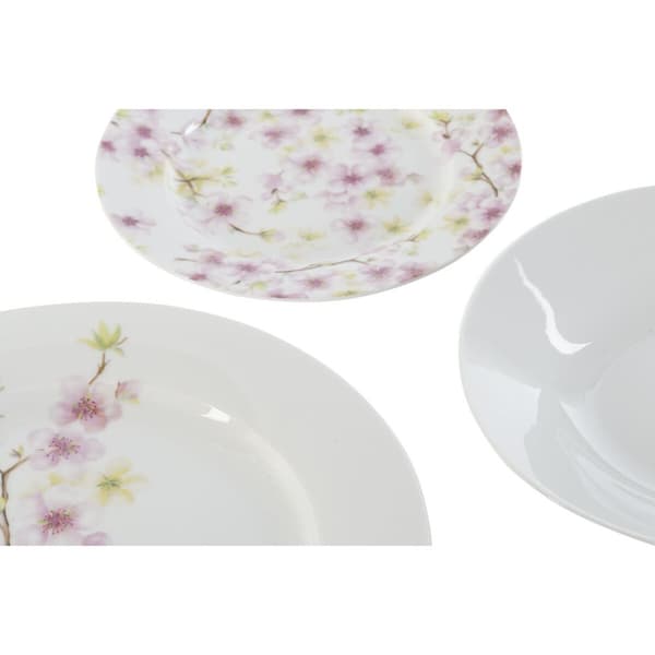Servissats Home ESPRIT Vit Grön Rosa Porslin 18 Delar 27 x 27 x 2 cm
