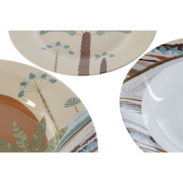 Madlavningssæt Home ESPRIT Beige Multifarvet Porcelæn 18 Dele 27 x 27 x 2 cm