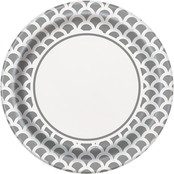 Unique Party Scallop Disposable Plates (Pack of 8) Silver/White One Size
