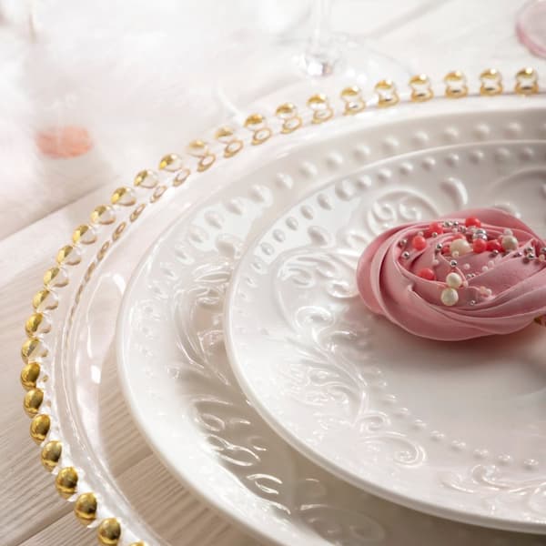 Plade | SYLIA | hvid dessert med ornament | 21 cm | 844015