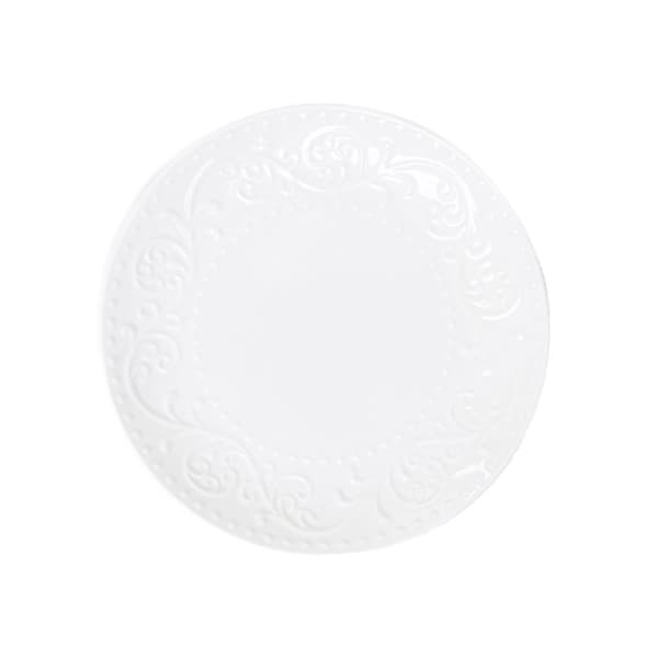 Plade | SYLIA | hvid dessert med ornament | 21 cm | 844015