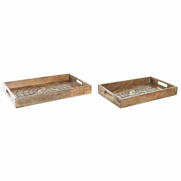 Uppsättning med Brickor DKD Home Decor 2 antal Brun Mörkbrun Mangoträ (2 antal)
