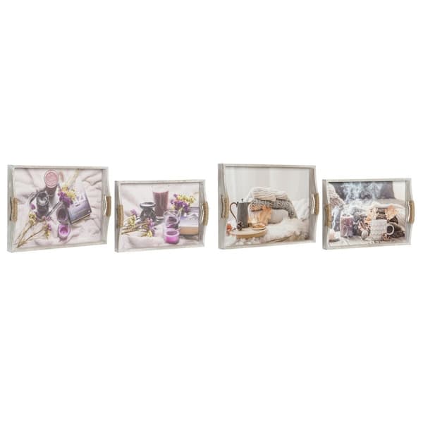 Uppsättning med Brickor DKD Home Decor Multicolour 40 x 30 x 6 cm Trä MDF (2 antal)