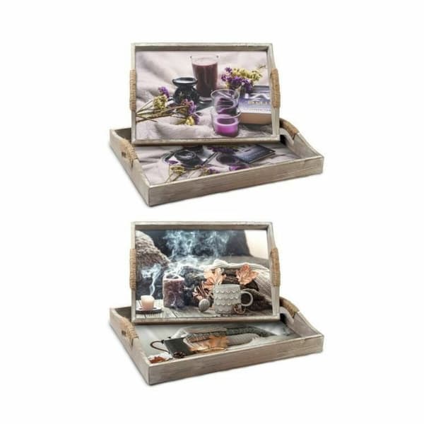 Uppsättning med Brickor DKD Home Decor Multicolour 40 x 30 x 6 cm Trä MDF (2 antal)