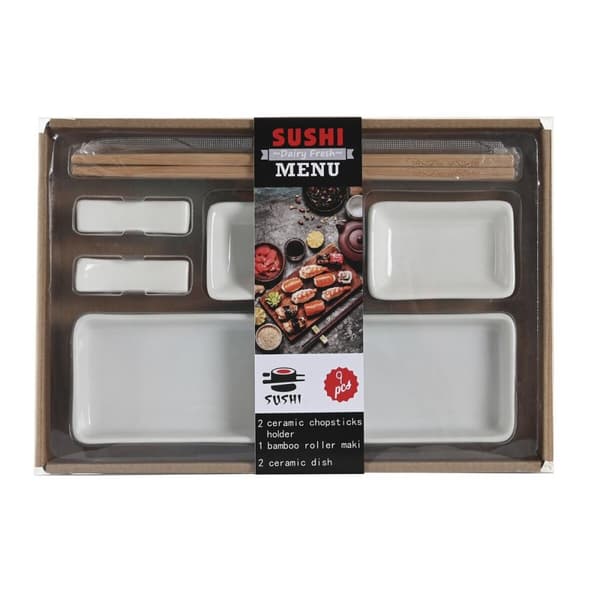 Sushiset DKD Home Decor 24 x 7 x 2 cm Naturell Vit Stengods Orientalisk