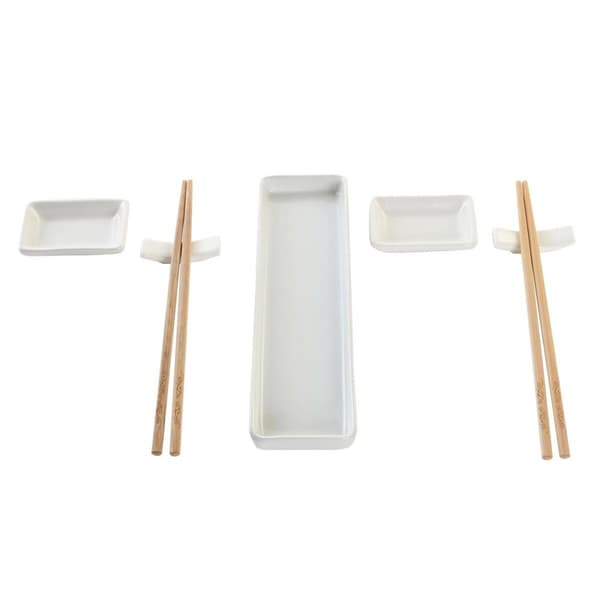 Sushiset DKD Home Decor 24 x 7 x 2 cm Naturell Vit Stengods Orientalisk