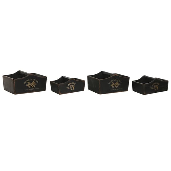 Uppsättning med Brickor Home ESPRIT Svart Granträ 35 x 22 x 18 cm