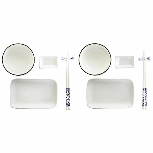 Sushi-sæt DKD Home Decor 33,5 x 34,5 x 9 cm Porcelæn Hvid Marineblå Orientalsk (33,5 x 34,5 x 9 cm)
