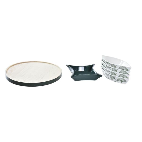 Sæt til appetizere DKD Home Decor Træ 22 x 22 x 1 cm Ark Grøn Stentøj