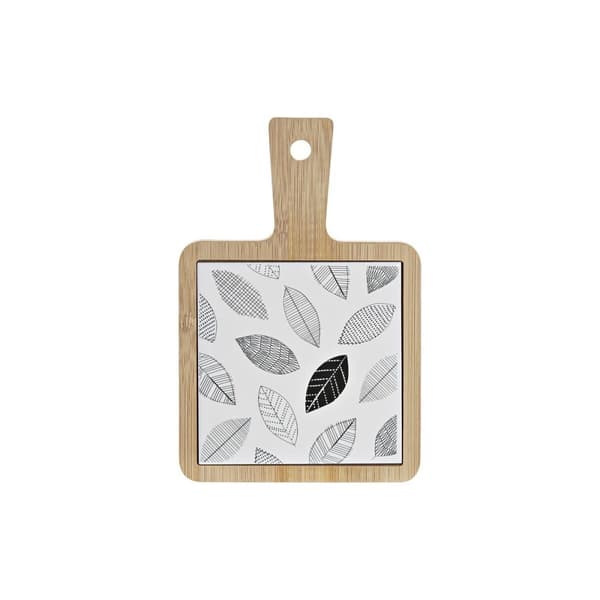 Snack bakke DKD Home Decor Hvid/Sort Bambus Stentøj Ark Cottage 18 x 12 x 1 cm
