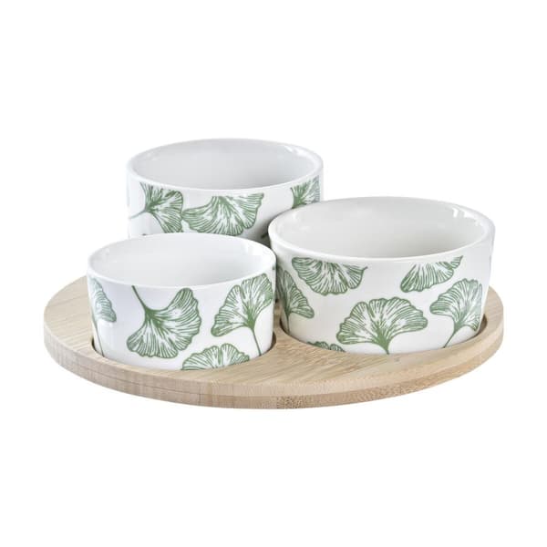 Sæt til appetizere DKD Home Decor Bambus Stentøj Ark Tropisk 4 Dele 18 x 18 x 1 cm