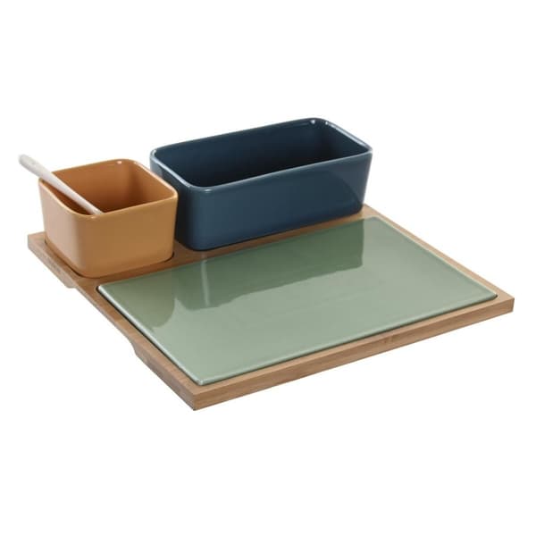 Sæt til appetizere DKD Home Decor Porcelæn Multifarvet Bambus 5 Dele (27 x 26 x 8 cm)