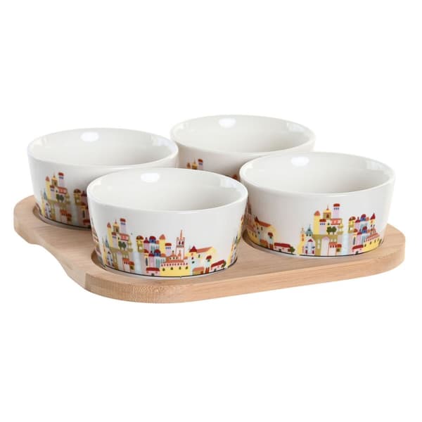 Sæt til appetizere DKD Home Decor 19,7 x 19,7 x 1 cm Natur Blå Multifarvet Stentøj Cottage Huse