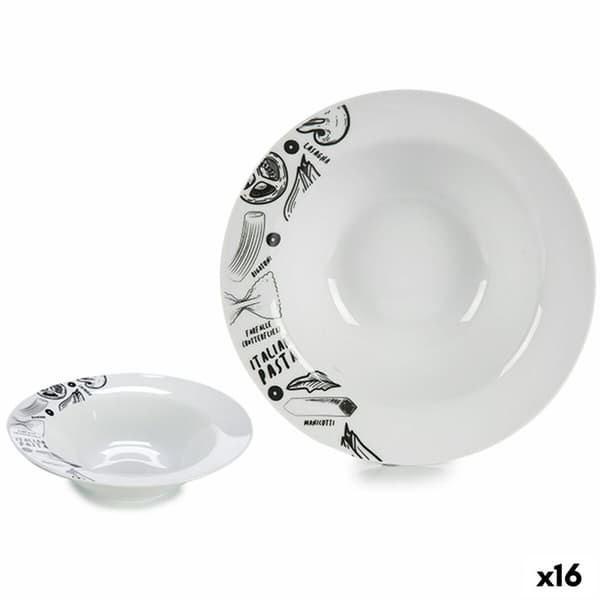Pastaskål Hvid Sort 23 x 6,5 x 23 cm Porcelæn (16 enheder)