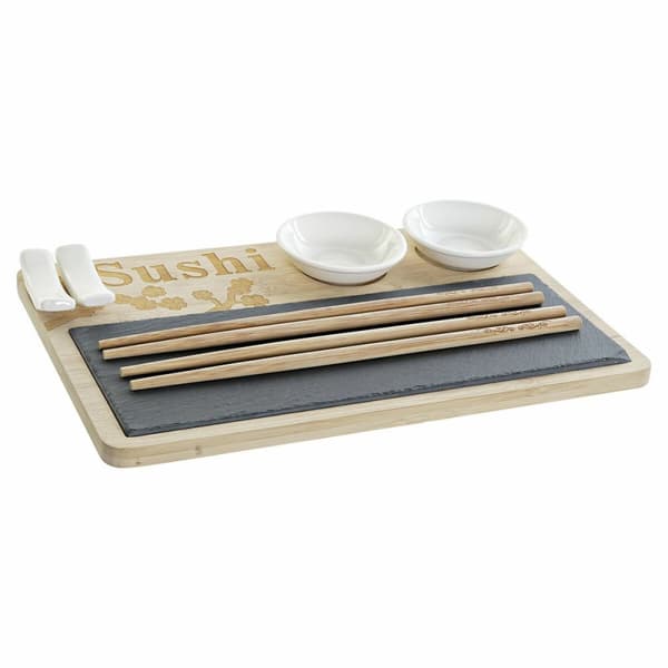 Sushisett DKD Home Decor PC-186227 Hvit Svart Naturell Bambus Brett Moderne Orientalsk 28,5 x 18,5 x 2,6 cm (9 Deler) (28,5 x 18