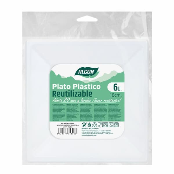 Sett med gjenbrukbare tallerkener Algon Kvadrat Plast 18 x 18 x 2 cm (36 Enheter)