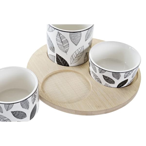 Alkuruokasetti DKD Home Decor Valkoinen/Musta Bambu Kivitavara Levyt Cottage 3 Kappaletta 8 cm 20 x 20 x 8 cm