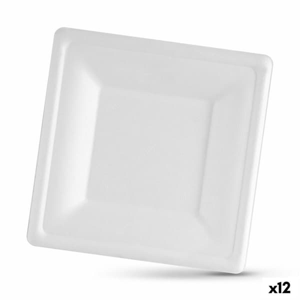 Lautassetti Algon Kertakäyttöinen Valkoinen Sokeriruoko Neliö 16 cm (12 osaa)