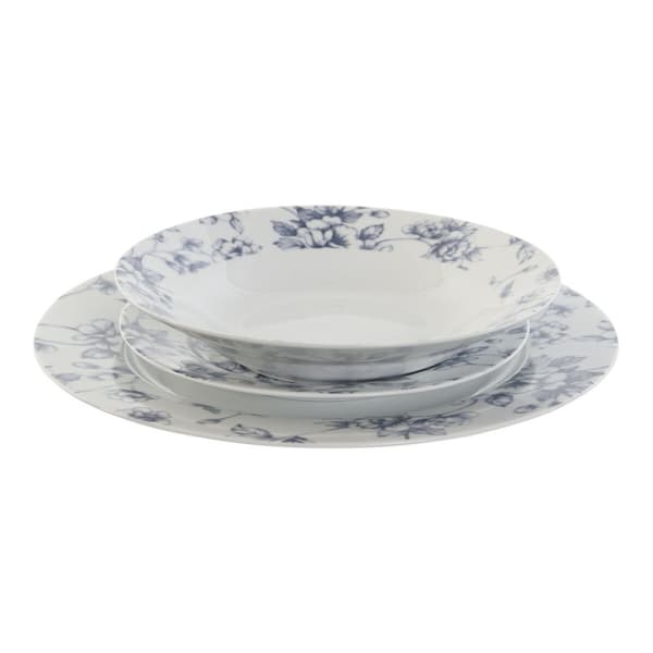 Astiasetti Home ESPRIT Sininen Posliini Kukka-aiheinen 18 Kappaletta 27 x 27 x 2 cm