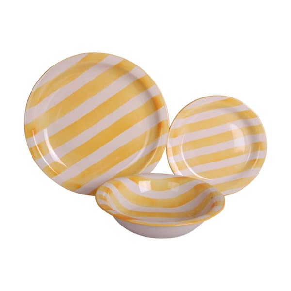 Ruokailuvälineet Home ESPRIT Keltainen Sininen Punainen Kivitavara Raidat Välimeren 27,5 x 27,5 x 2,8 cm 18 Kappaletta