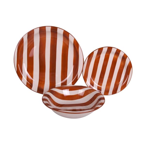 Ruokailuvälineet Home ESPRIT Keltainen Sininen Punainen Kivitavara Raidat Välimeren 27,5 x 27,5 x 2,8 cm 18 Kappaletta