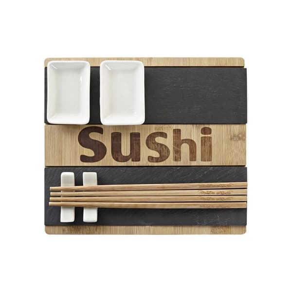 Sushiset DKD Home Decor Svart Naturell Bambu Skiffer Orientalisk 25 x 22 x 3 cm